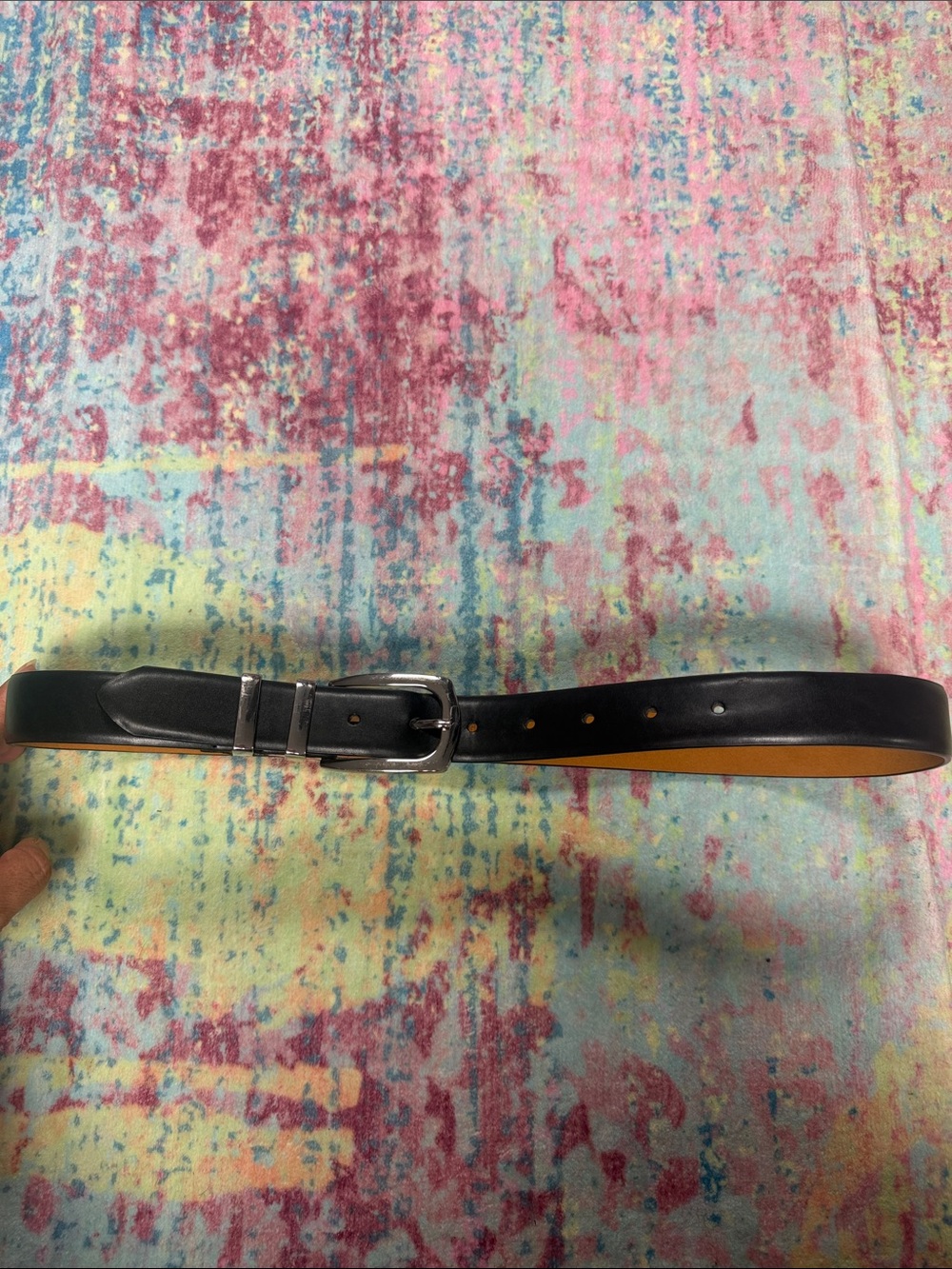 Men’s Black Leather Belt with Polished Silver Buckle